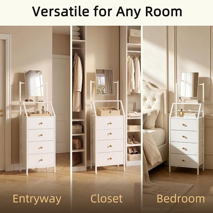HIGDBFE 4-Drawer Dresser with Mirror, Vanity with 2-Tier Shelves, Fabric Chest - Image 7