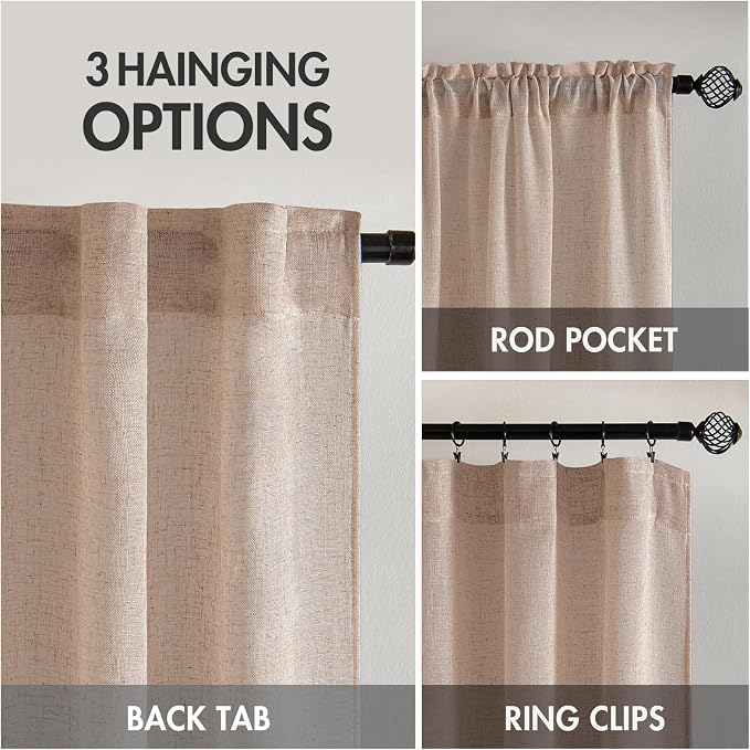 MIULEE Natural Beige Linen Curtains 84 Inch Length 2 Panels - Image 3