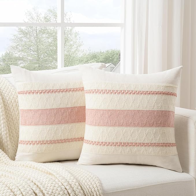 Fancy Homi Set of 1 Boho Pink Euro Decorative Throw Pillow Cover 26x26 Inch - Image 2