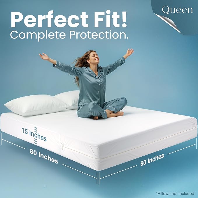 Utopia Bedding Queen Mattress Protector Zippered, 100% Waterproof Bed Bug and - Image 2