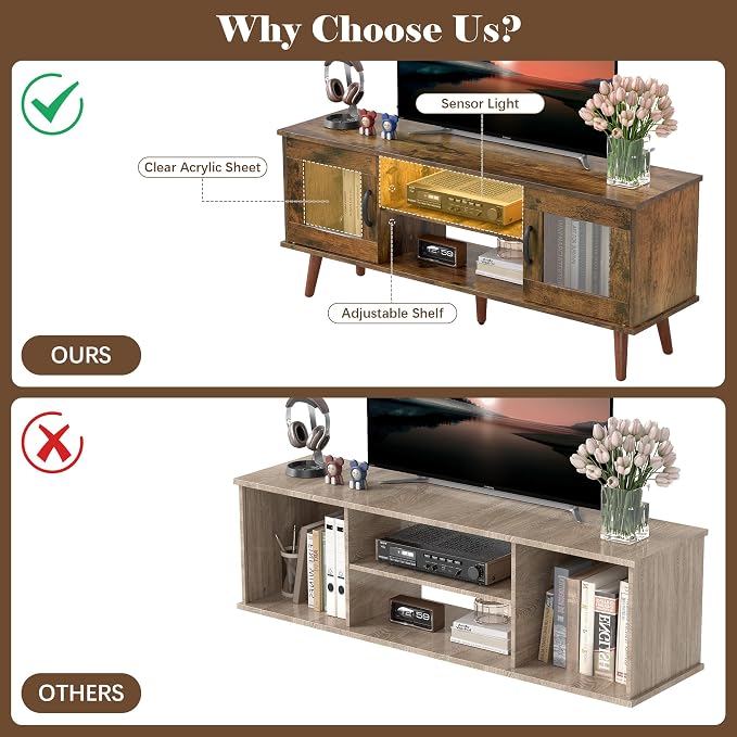 Turosur Wood TV Stand for 55 Inch TV, Mid Century Modern Entertainment Center - Image 3