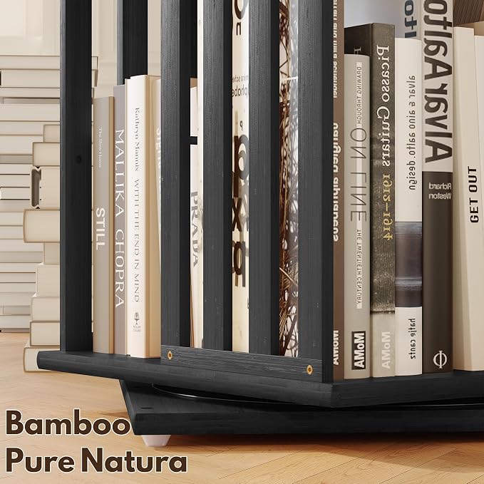 YOWOS Rotating Bookshelf Tower, 360° Display Spinning Bookcase, Bamboo - Image 5