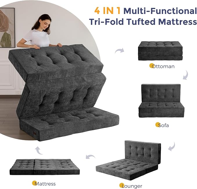 MAXYOYO 6" Folding Sofa Bed for Floor, Tufted Tri-Fold Floor Mattress - Image 5