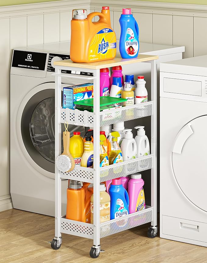 OKZEST Utility Slim Storage Cart, 4-Tier Narrow Bathroom Organizers and Storage by OKZEST