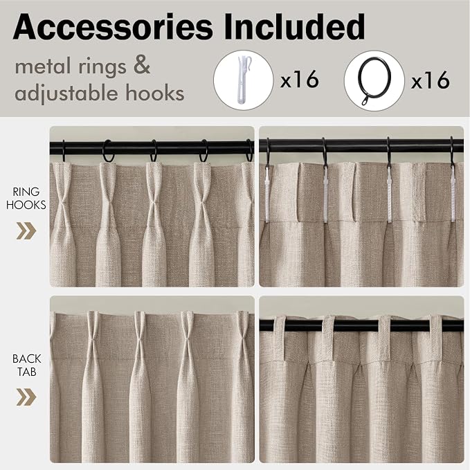 MIULEE Pinch Pleated Thick Linen Curtains 102 Inches Long 2 Panels - Image 8