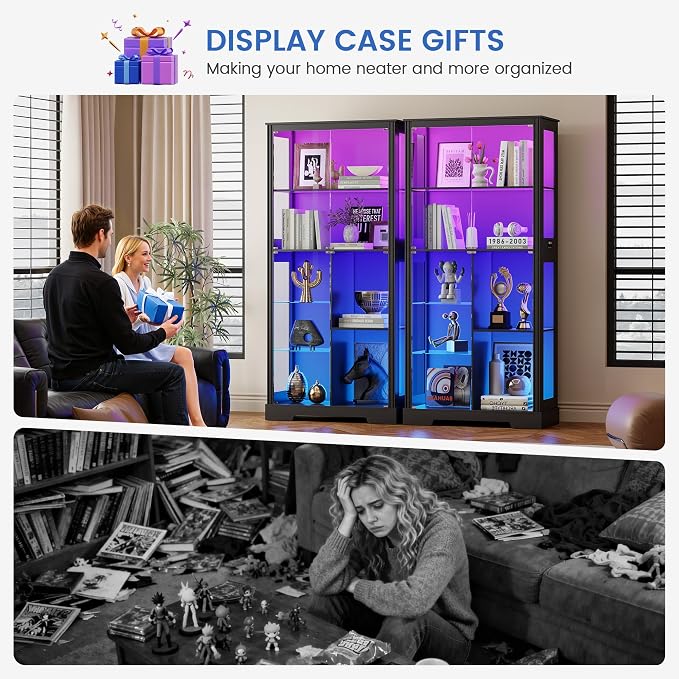 Gurexl Display Cabinet with Motion Sensor LED Lights, Glass Curio Cabinet with - Image 7