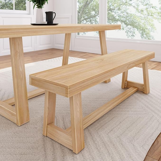 Plank+Beam 60 Inch Farmhouse Dining Bench, Solid Wood Entryway Bench, Wooden by PlankBeam