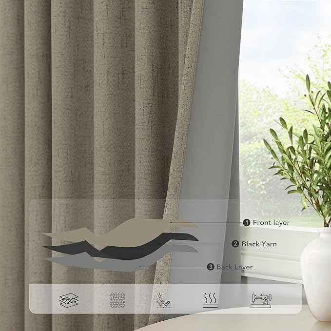 Taupe Blackout Curtains 90 Inches Long Thick Linen Patio Curtain - Image 5