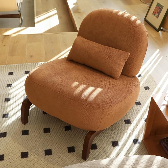 KEIKI Velvet Accent Chair with Solid Wood Legs, Armless Cute Single Seat Sofa by KEIKI
