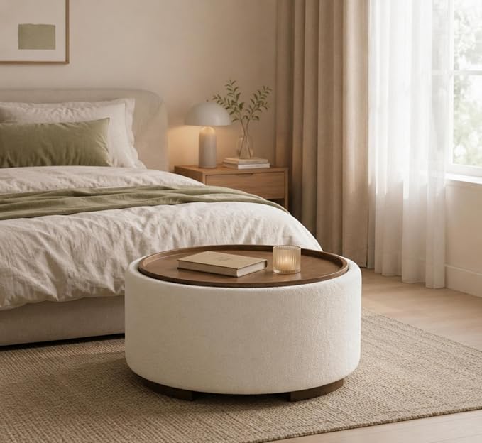 29.5 Inch Round Storage Ottoman Coffee Table, Modern Circle Coffee Table - Image 9
