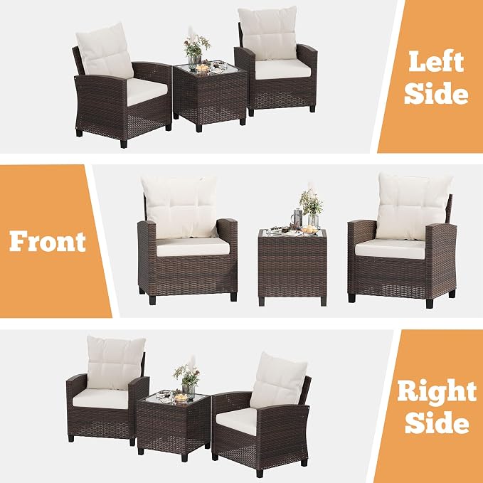 Shintenchi 3 Pieces Patio Furniture Set, PE Rattan Wicker 3 Pcs Patio Set - Image 4
