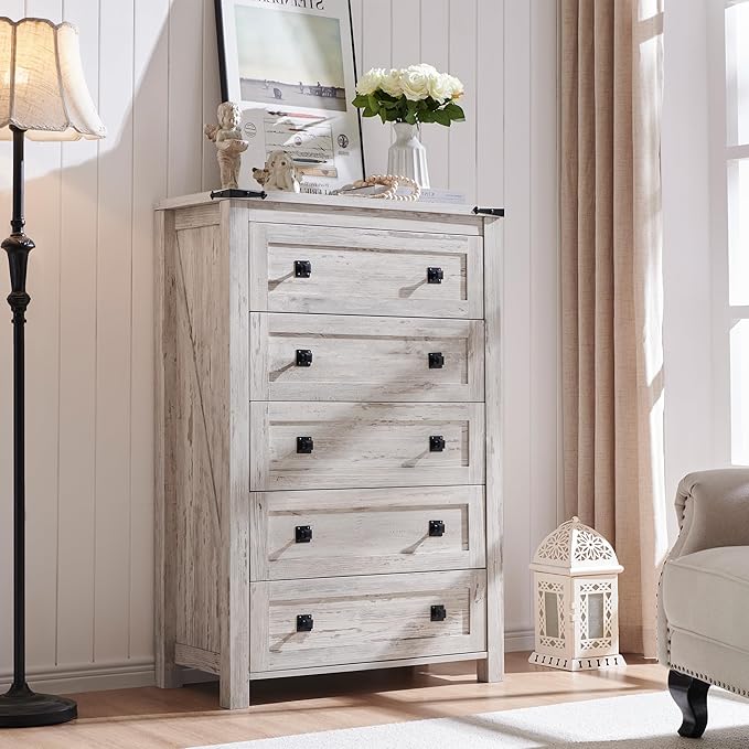 T4TREAM Farmhouse 5 Drawers Dresser Chests - Image 4