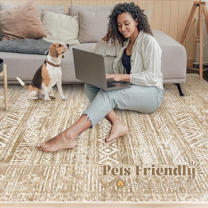 Living Room Rugs 8x10: Washable Moroccan Geometric Boho Rug Farmhouse Non Slip - Image 5