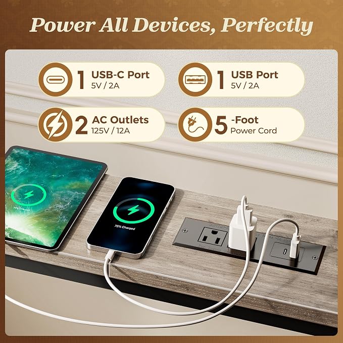 SUPERJARE Sofa Table with 2 Power Outlets and USB-C Ports, 5.9 Inch Narrow - Image 4