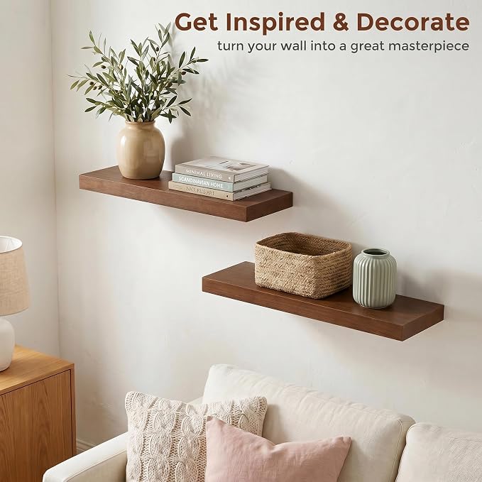 fuqing 20 Inch Floating Shelves | 6.7 Inch Deep Dark Wood Floating Shelves - Image 6
