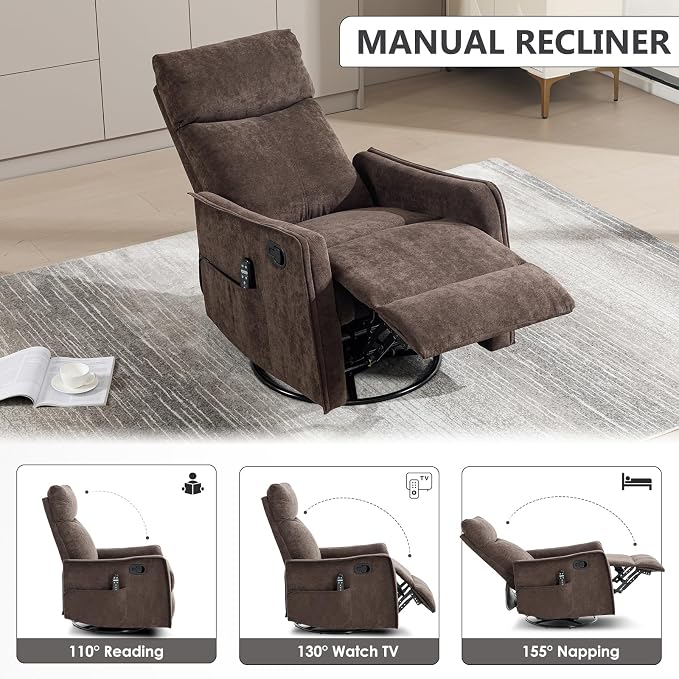 Trustyue Swivel Rocker Recliner Chair, 360° Swivel Recliner - Image 6
