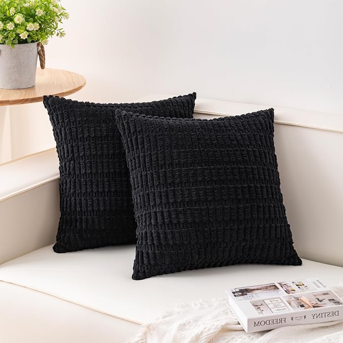 Pack of 2 Corduroy Decorative Throw Pillow Covers 20x20 InchSoft Striped Pillow by Unknown