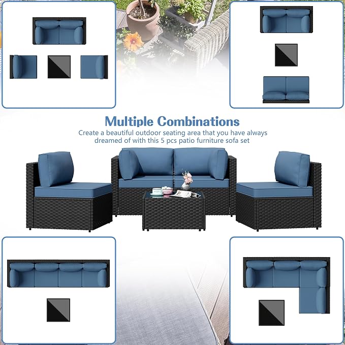 Patio Furniture Sets, 5 Piece Outdoor Sectional Sofas, Wicker Rattan Outdoor - Image 5