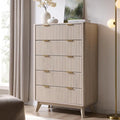 T4TREAM Fluted 5 Drawers Dresser, Curved Profile Design, Wood Drawer Organizer by T4TREAMFurniture