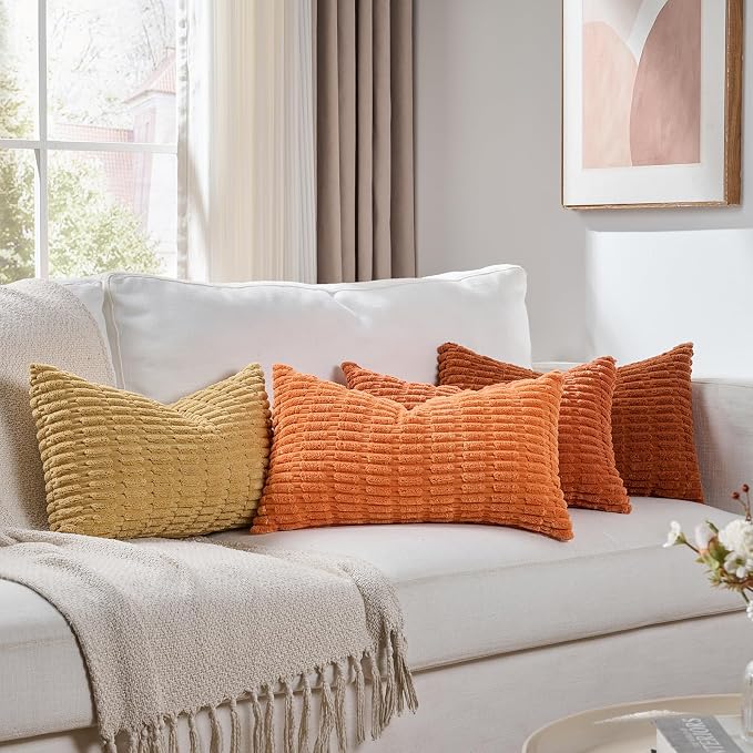 Fancy Homi Set of 4 Burnt Orange Fall Lumbar Rectangle Decorative Throw Pillow by Fancy+Homi