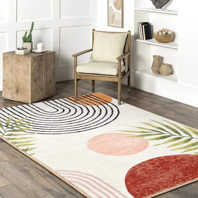 RoomTalks Mid Century Modern Washable Rug, Boho Cute Aesthetic 5x7 Area Rugs - Image 3