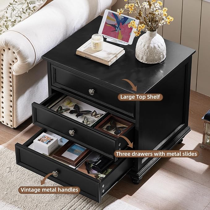 Joaxswe 24" Wide Farmhouse Night Stand Set of 2, Large End Table - Image 4