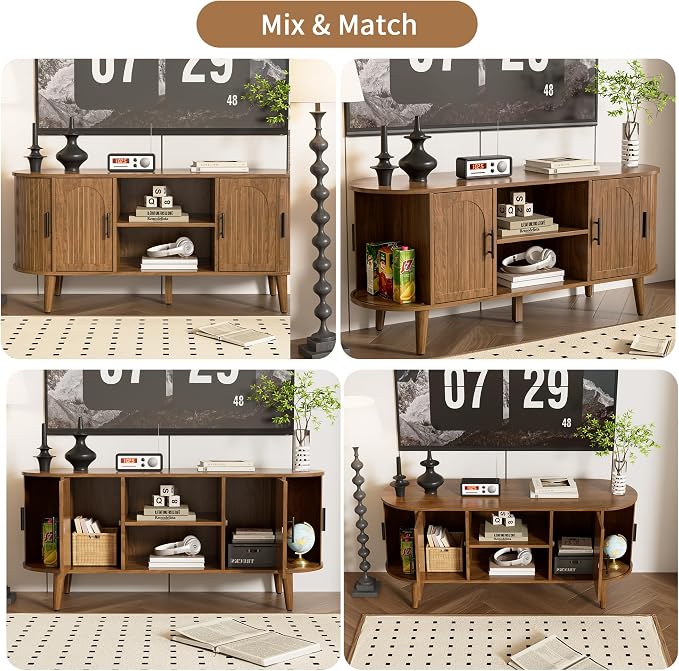 Mxtxmy 51" Fluted TV Stand, Mid-Century Modern Entertainment Center - Image 6