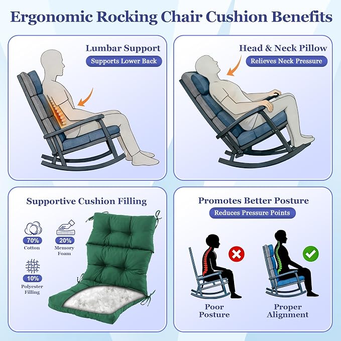Rocking Chair Cushion, Waterproof and Fade-Resistant Adirondack Rocker Cushions - Image 3