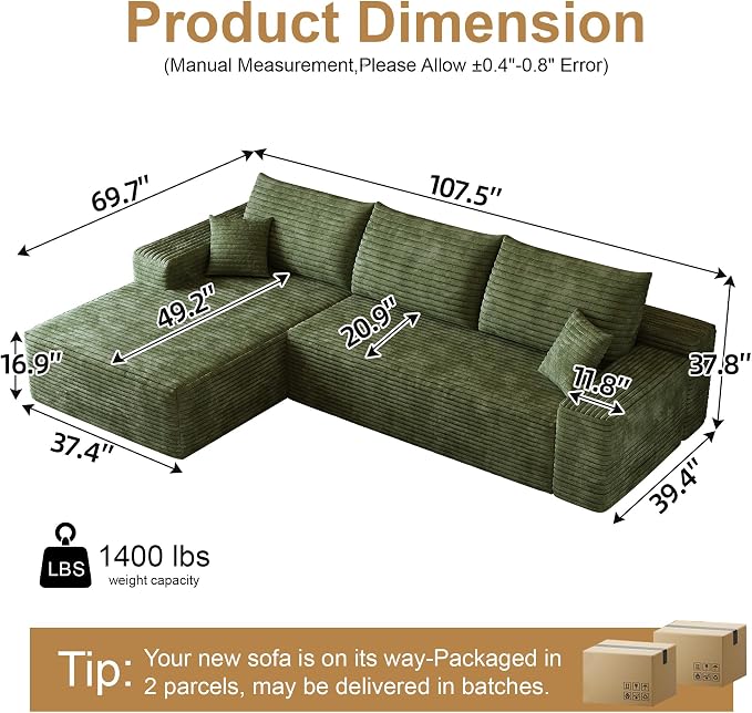 AUGOP 108" Sectional Couches for Living Room Modern Modular Sofa - Image 2