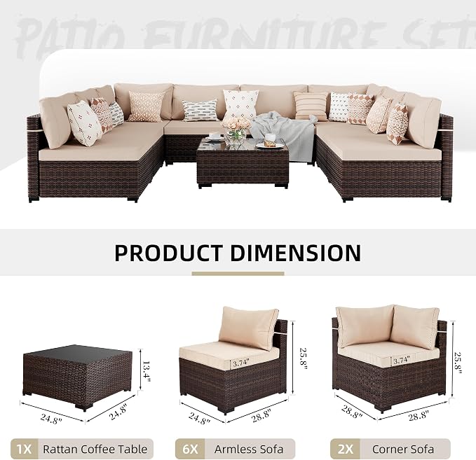 UPHA 9 Pieces Patio Furniture Sets, Wicker Outdoor Sectional Sofa Couch - Image 2