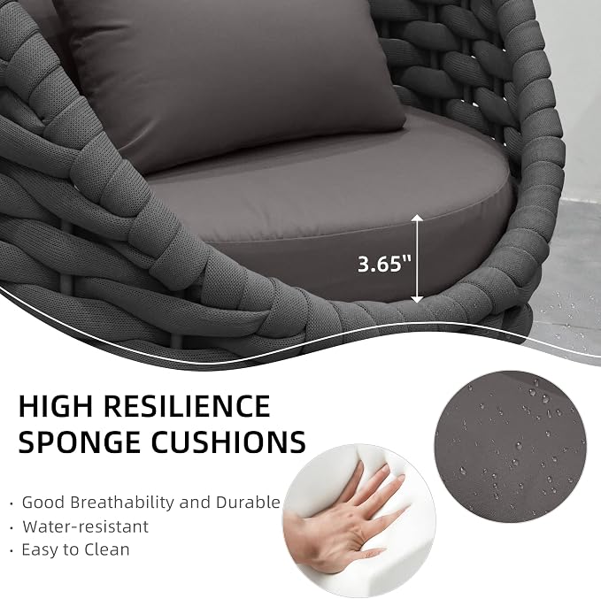 TWT 3 Pieces Aluminum Patio Furniture Set, Hand Woven Textilene Rope Outdoor - Image 4