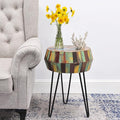 Drum Round Wood Side Table 16" x 16" x 21" H Reclaimed Rustic Multicolor Patio by Warmaxx-warmhomesweetdream