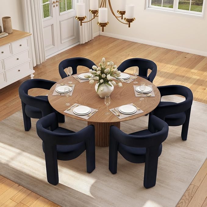 BESTANO Set of 6 Modern Velvet Fabric Upholstered Dining Chairs - Image 4