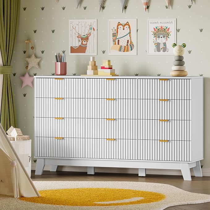 BORNOON 57" Wide Dresser for Bedroom, 12-Drawer Fluted Dresser - Image 7