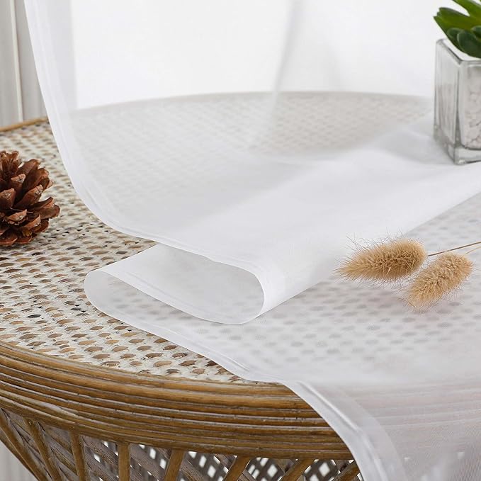 Chyhomenyc White Sheer Curtains 63 Inches Long 2 Panels, Light Filtering Bright - Image 6