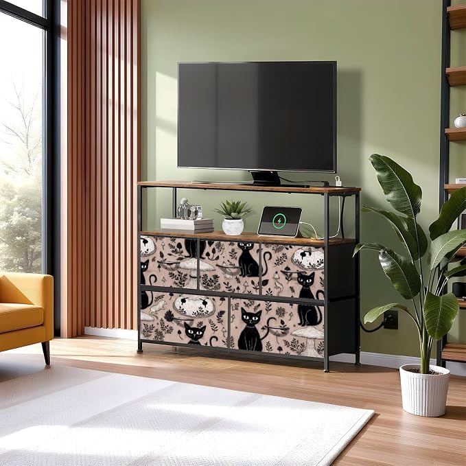 Dresser Seamless Gothic Featuring Graphic Mushrooms Black Cats - Image 2