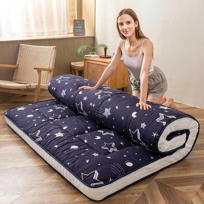 MAXYOYO Navy Star Futon Mattress, Padded Japanese Floor Mattress Quilted by MAXYOYO