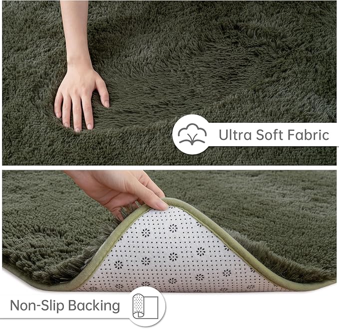 Goideal Fluffy Rug for Bedroom Living Room, 3x5 Olive Green Area Rugs, Faux Fur - Image 7