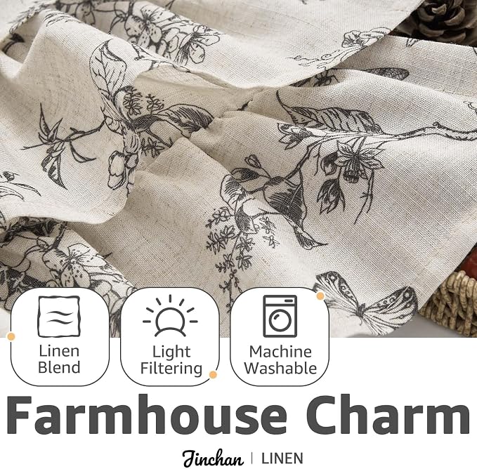 jinchan Ruffled Valance Curtain Linen Floral Kitchen Valance 18 Inch Shabby - Image 6