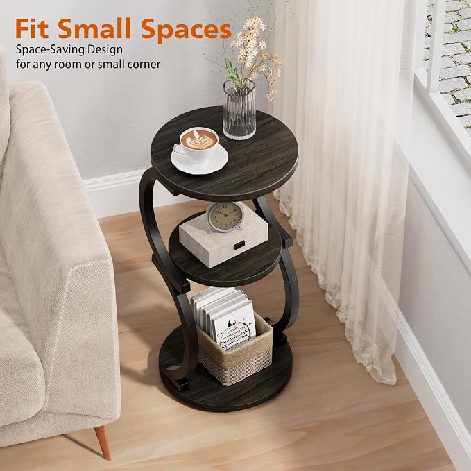 JUSTOGO Small Round Side Table, 3-Tier End Table - Image 4