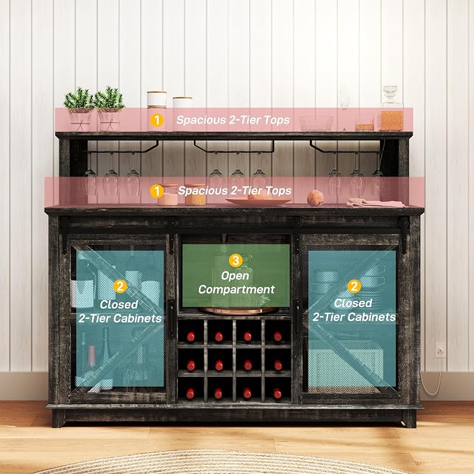 HOMCOM Farmhouse Coffee Bar Cabinet - Image 7