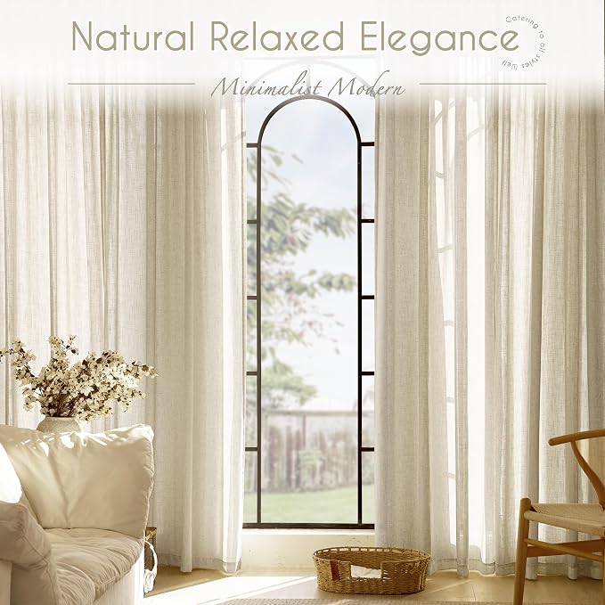 Faux Linen Beige Curtains 90 inches Long - Image 7