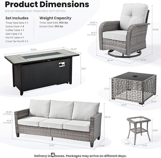 ovios 9 Pieces Patio Furniture Set, Outdoor Wicker Sofa Couch - Image 8
