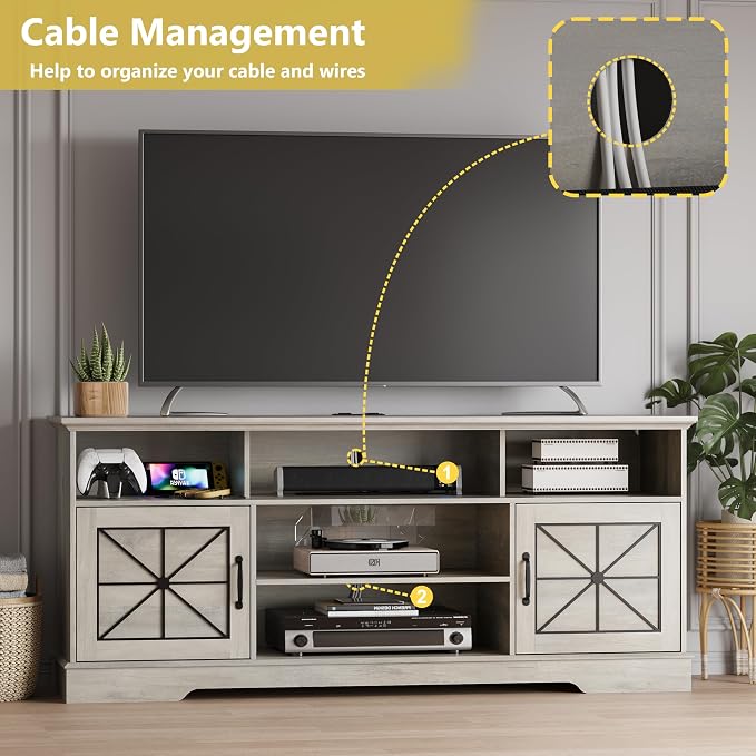 Xixini Farmhouse TV Stand for 65/60/55 Inch Tvs, Rustic Entertainment Center - Image 4