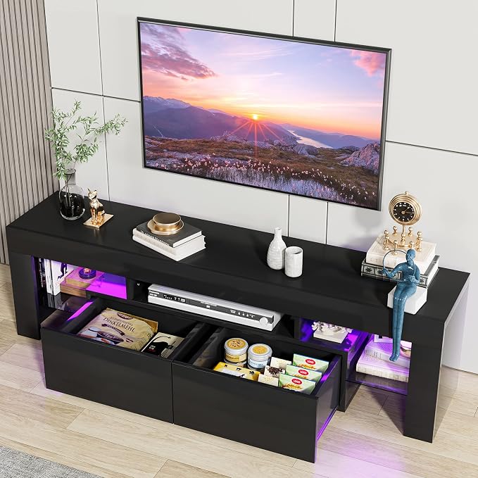 JUMMICO TV Stand, Modern Lighting TV Cabinet Entertainment Center Media and - Image 6