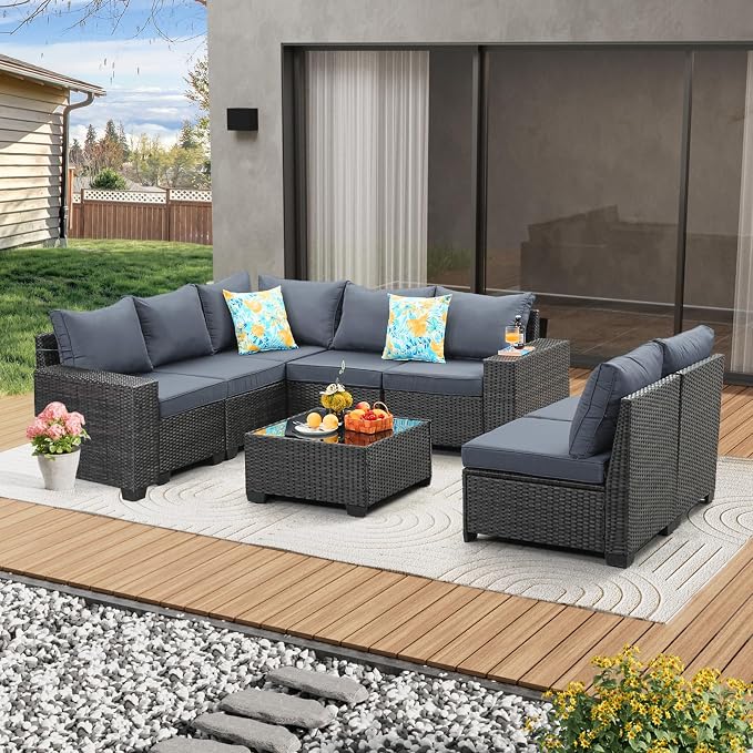 JOYURE 8 Pieces Patio Furniture Set All-Weather Outdoor Wicker Sectional by JOYURE