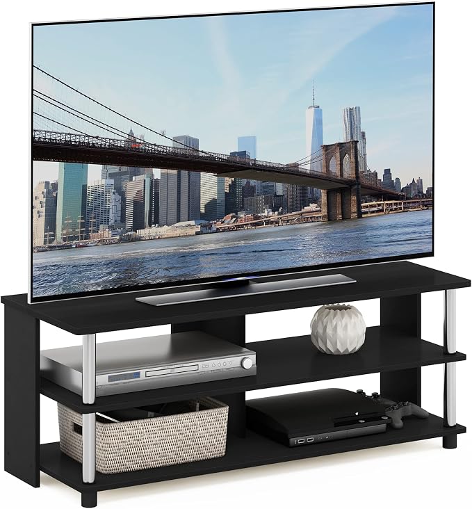 Furinno Sully 3-Tier Stand for TV up to 48 Inch, Americano/Chrome by Furinno-FitsYourSpaceFitsYourBudget
