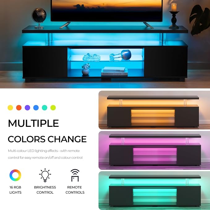 Cubehom Black TV Stand, LED TV Stand - Image 4
