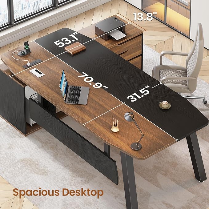 SEDETA 71" Executive Desk with File Cabinet, Large Office Desk with Drawers and - Image 3