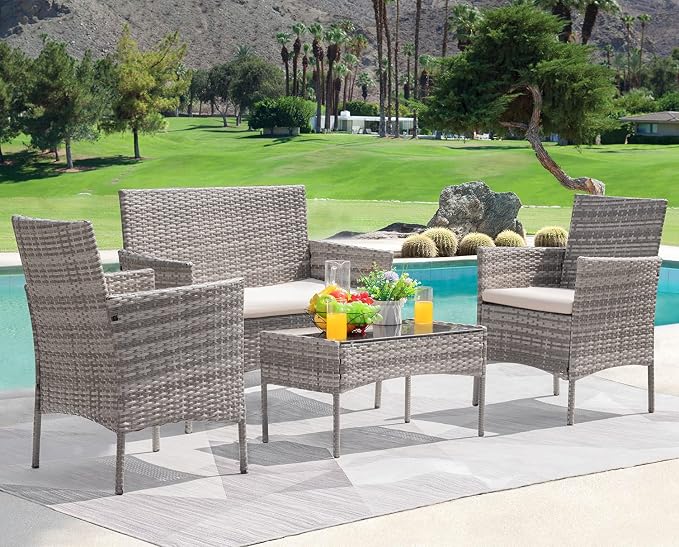 Greesum Patio Furniture 4 Pieces Conversation Sets Outdoor Wickerr Rattan - Image 3
